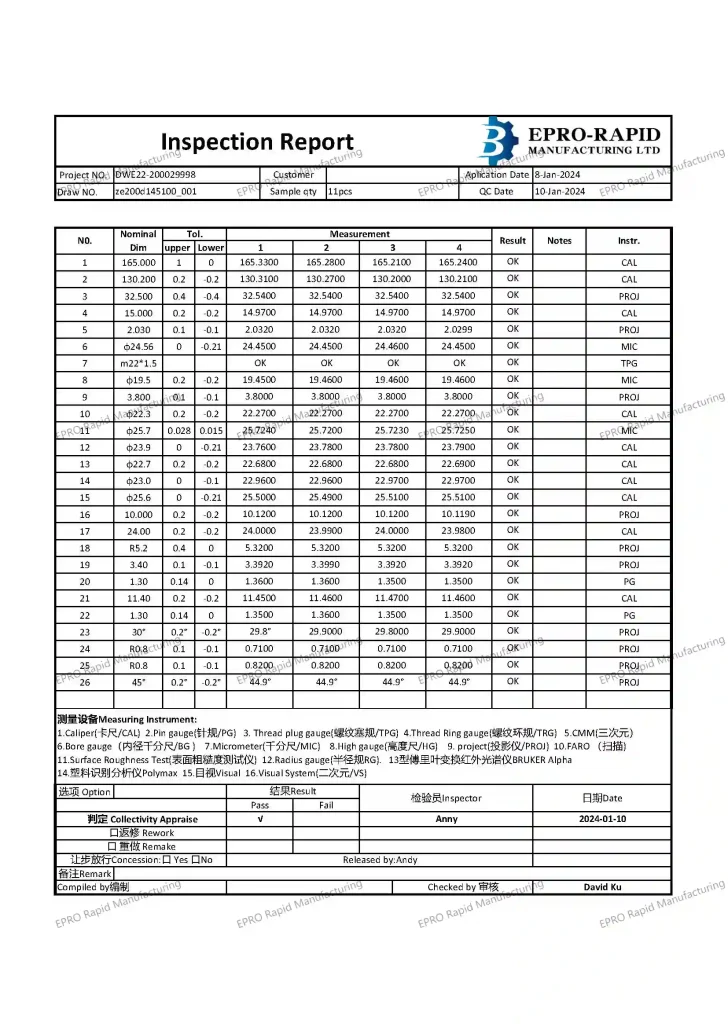 EPRO-MFG Inspection report