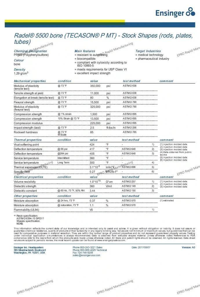 EPRO-MFG Material Certification