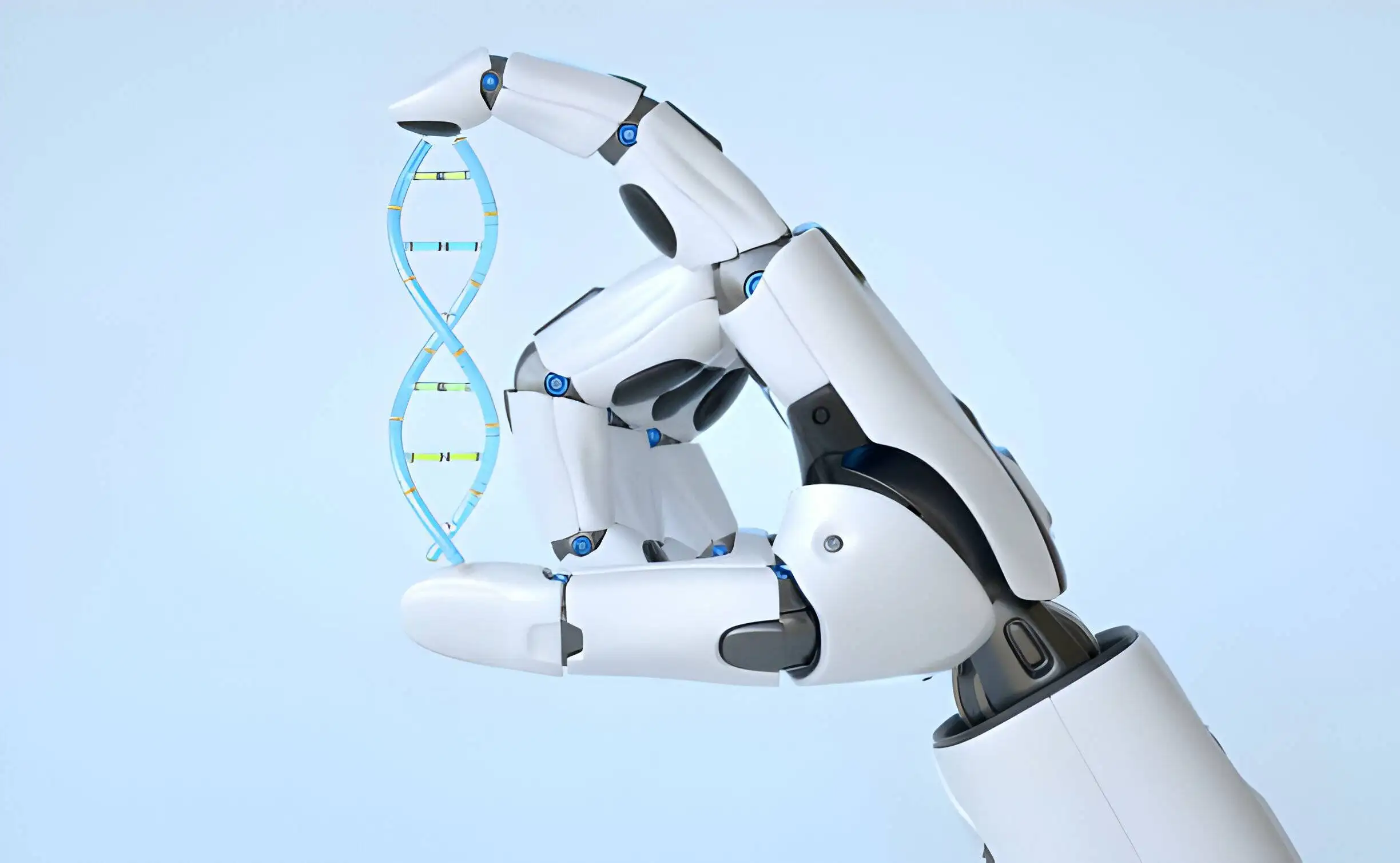 Applications-medical industry-Robot android hand holding cyber DNA