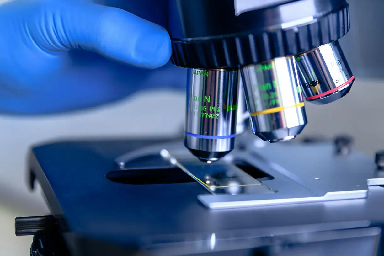 medical-Scientific handling a light microscope