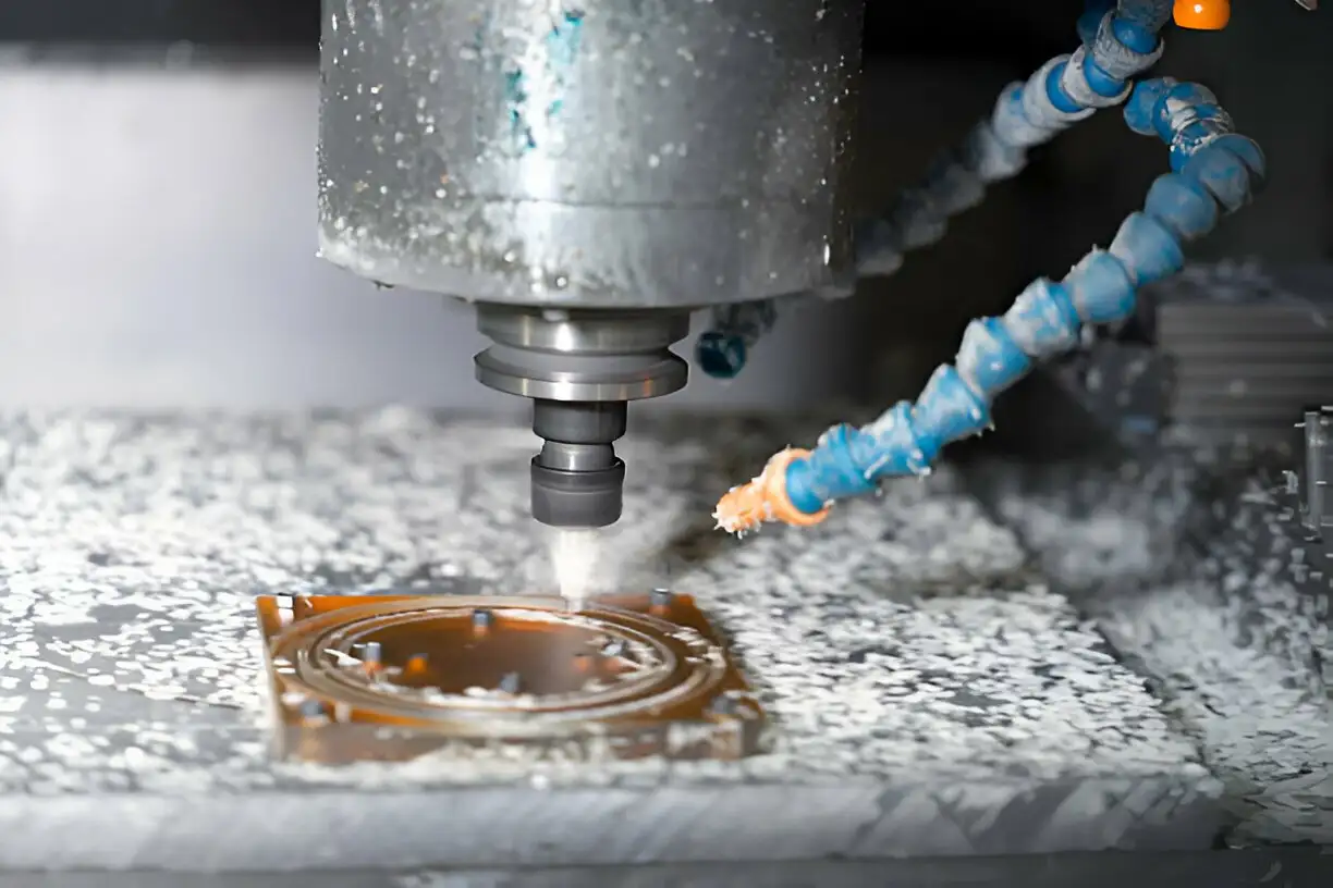 CNC drilling machine in a modern plant making plastic