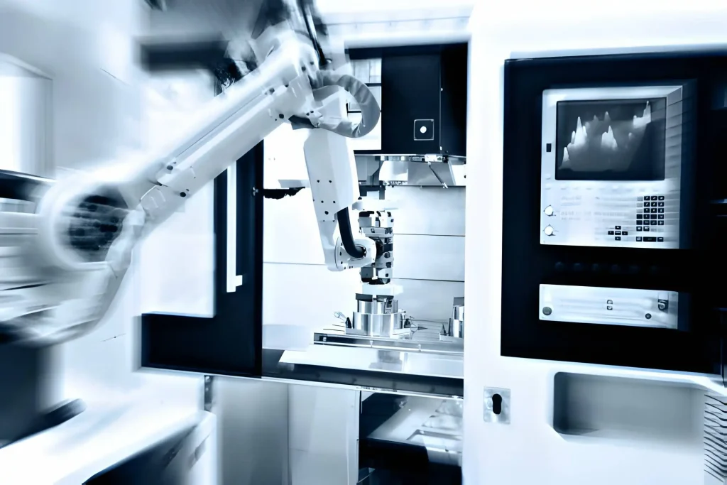 Vertical cnc machining center and robotic arm